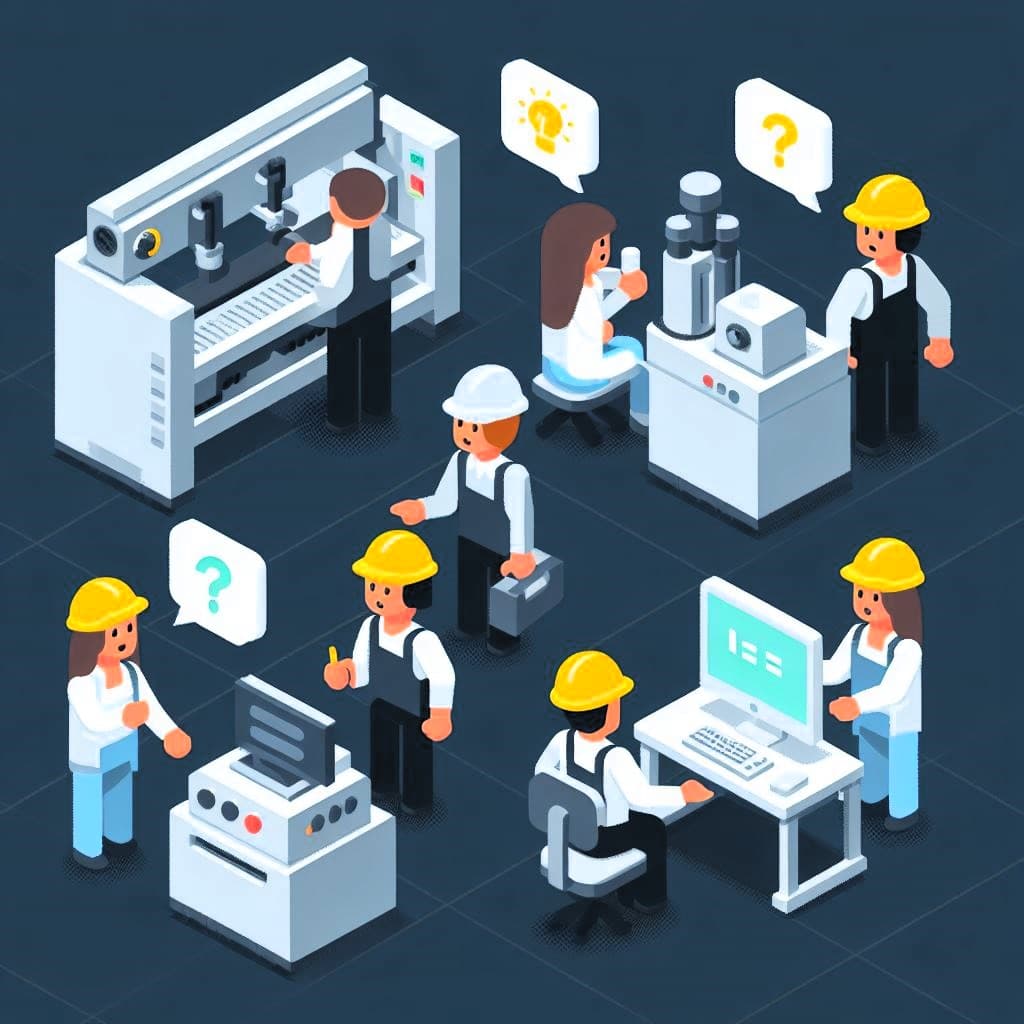 8 people working on machines